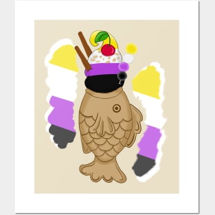 Pride Taiyaki Ice cream-Nonbinary flag Posters and Art